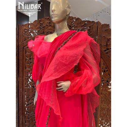 Hot Pink Georgette and Organza Jumpsuit