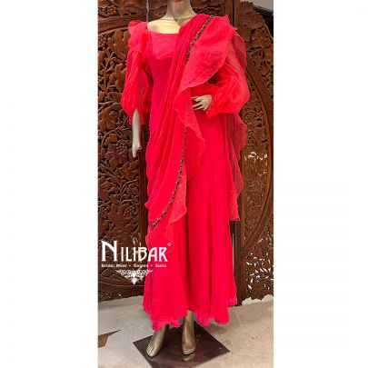 Hot Pink Georgette and Organza Jumpsuit