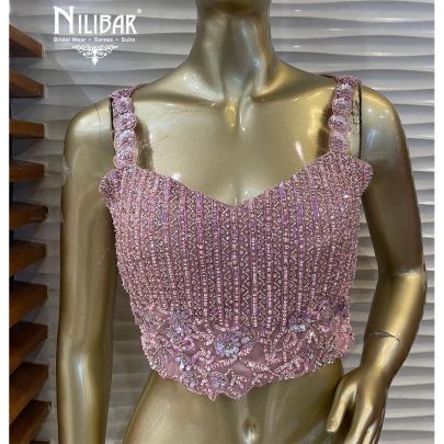 Salmon Pink Net and Lycra Draped Saree
