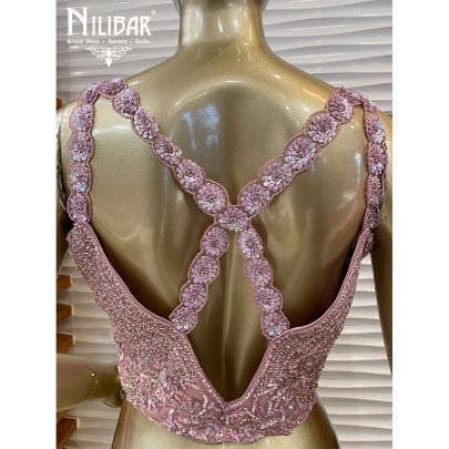 Salmon Pink Net and Lycra Draped Saree