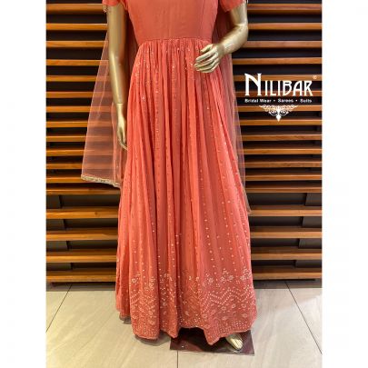 Coral Peach Georgette and Net Anarkali