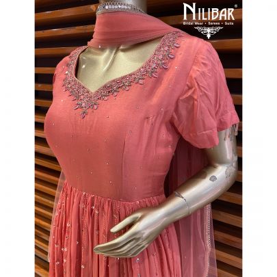 Coral Peach Georgette and Net Anarkali