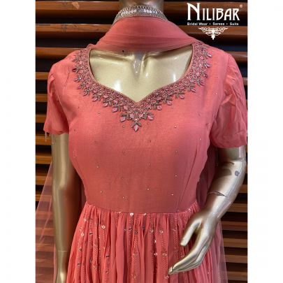 Coral Peach Georgette and Net Anarkali