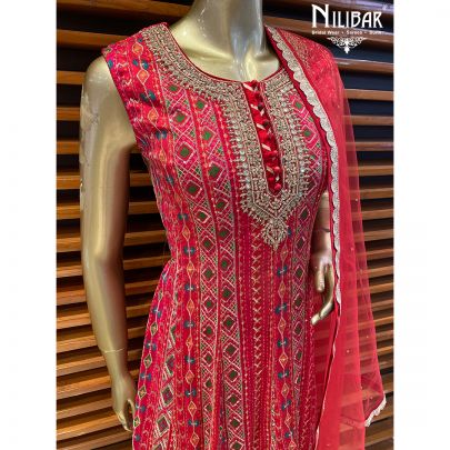 Rose Red Chinon and Georgette Palazzo Suit