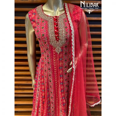 Rose Red Chinon and Georgette Palazzo Suit