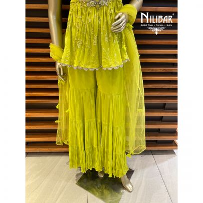 Lime Green Chinon and Net Garara Suit