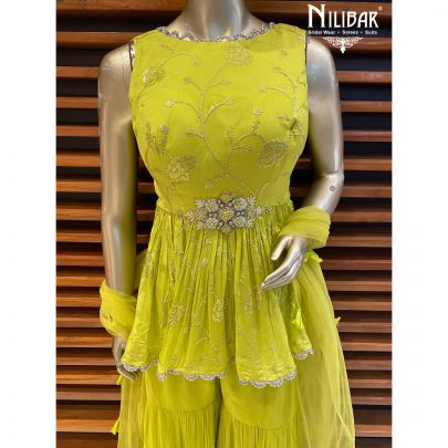Lime Green Chinon and Net Garara Suit