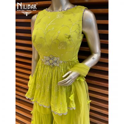 Lime Green Chinon and Net Garara Suit