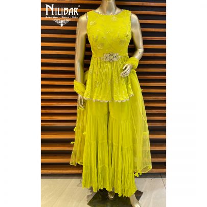 Lime Green Chinon and Net Garara Suit