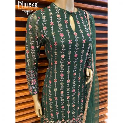 Bottle Green and Net Palazzo Suit