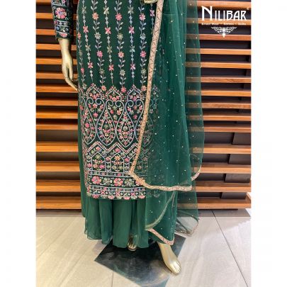 Bottle Green and Net Palazzo Suit
