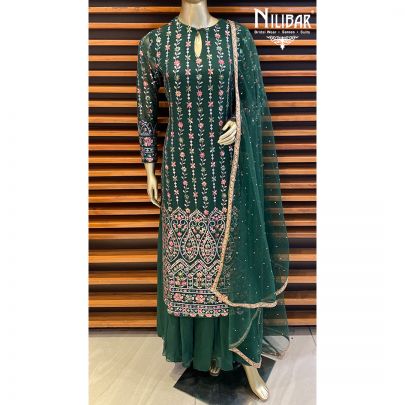 Bottle Green and Net Palazzo Suit