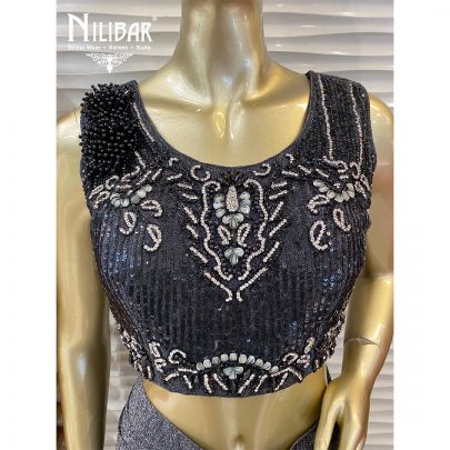 Black and Grey  Net and Lycra Draped Saree