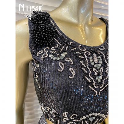 Black and Grey  Net and Lycra Draped Saree