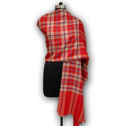 Red Peach Checked Pure Pashmina Shawl