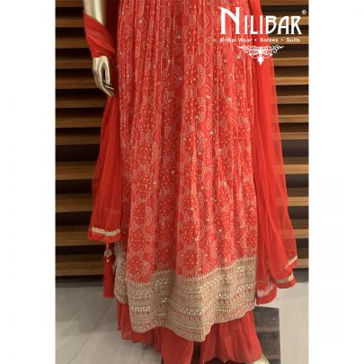 Tomato Red Georgette Sharara Suit