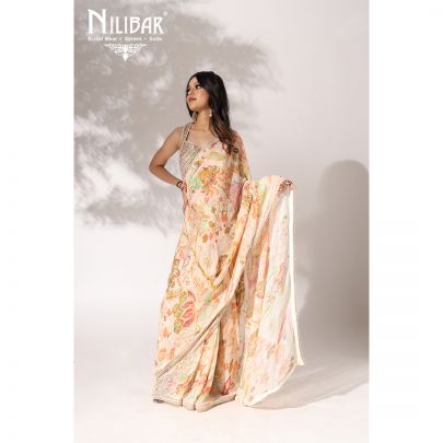 Cream Georgette Saree