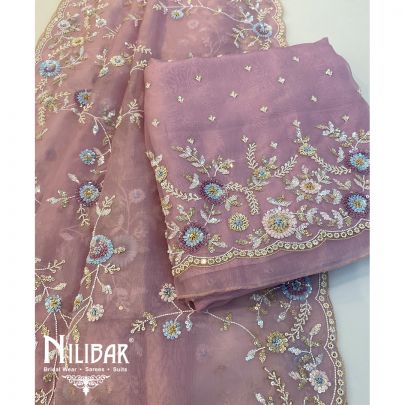 Lilac Organza Unstitched Suit's