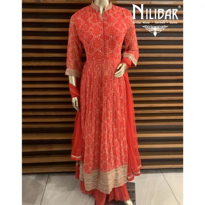 Tomato Red Georgette Sharara Suit
