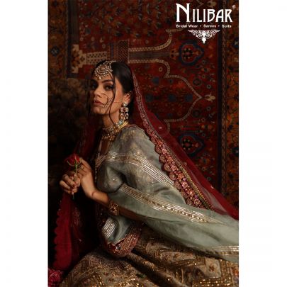 Moss Green and Mehroon Velvet Bridal Lehenga