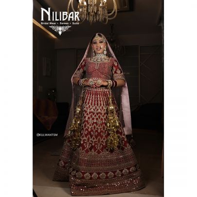 Berry Red Silk Bridal Lehenga