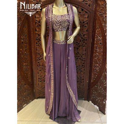 Mauve Purple Georgette Jacket Style suit