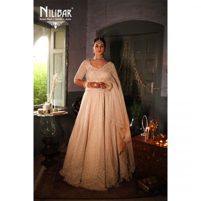 Cream Net Heavy Lehenga
