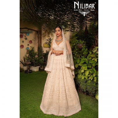 Ivory Net Embroidered Lehenga