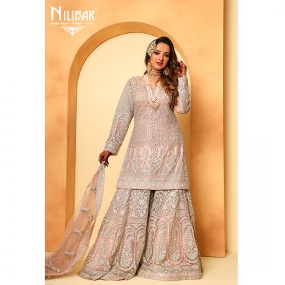 Salmon Pink Net Pallazo Suit