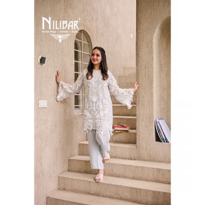 Ice Blue Organza Short Shirt Paired With Pants & Dupatta