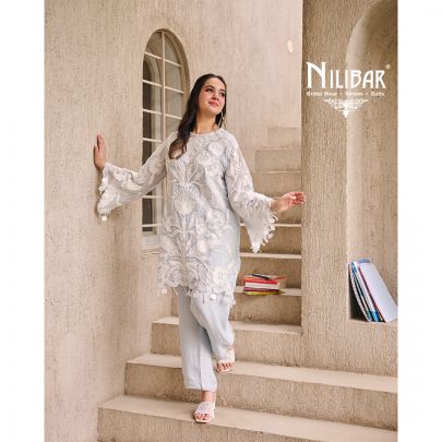 Ice Blue Organza Short Shirt Paired With Pants & Dupatta