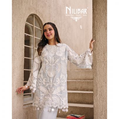 Ice Blue Organza Short Shirt Paired With Pants & Dupatta
