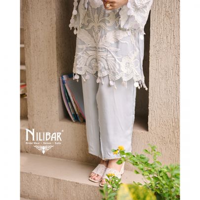 Ice Blue Organza Short Shirt Paired With Pants & Dupatta