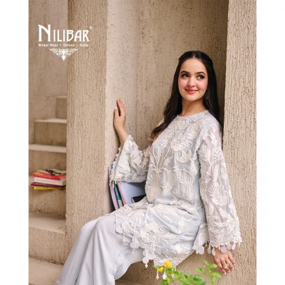 Ice Blue Organza Short Shirt Paired With Pants & Dupatta