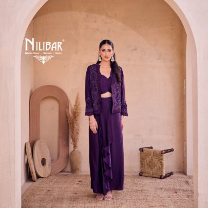 Wine Purple Silk Cape & Blouse Indo-Western Set