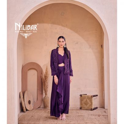 Wine Purple Silk Cape & Blouse Indo-Western Set