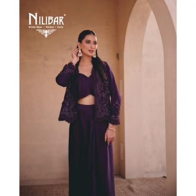 Wine Purple Silk Cape & Blouse Indo-Western Set