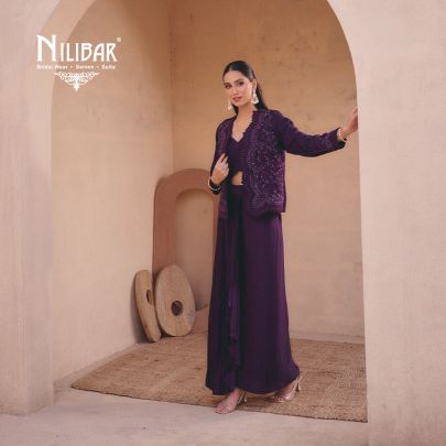 Wine Purple Silk Cape & Blouse Indo-Western Set