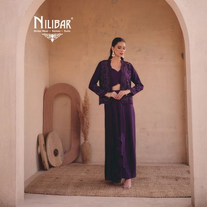 Wine Purple Silk Cape & Blouse Indo-Western Set