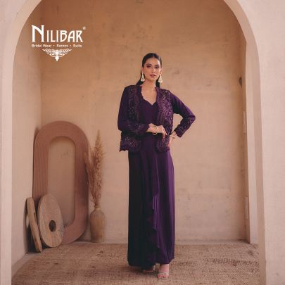 Wine Purple Silk Cape & Blouse Indo-Western Set