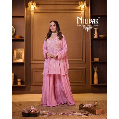 Baby Pink Chinon top Paired With Crepe Palazzo & Dupatta