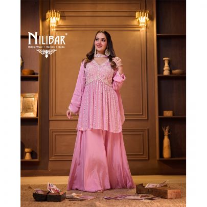 Baby Pink Chinon top Paired With Crepe Palazzo & Dupatta