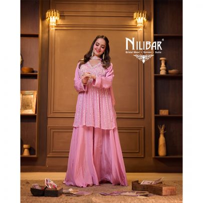 Baby Pink Chinon top Paired With Crepe Palazzo & Dupatta