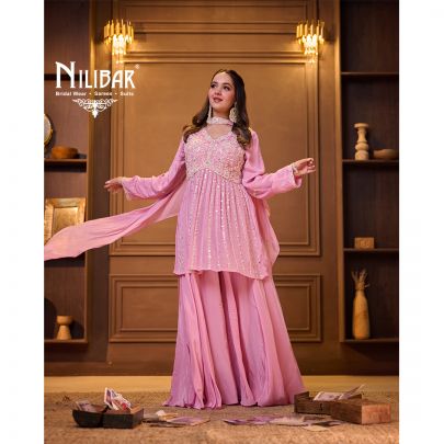 Baby Pink Chinon top Paired With Crepe Palazzo & Dupatta