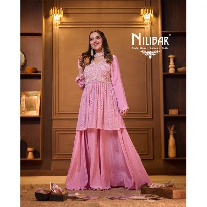 Baby Pink Chinon top Paired With Crepe Palazzo & Dupatta