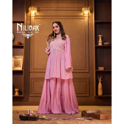 Baby Pink Chinon top Paired With Crepe Palazzo & Dupatta