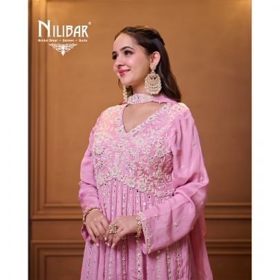 Baby Pink Chinon top Paired With Crepe Palazzo & Dupatta