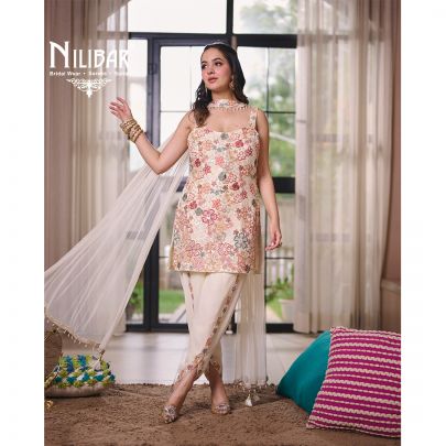 Swan White Georgette Dhoti Suit Set
