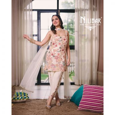 Swan White Georgette Dhoti Suit Set