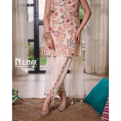 Swan White Georgette Dhoti Suit Set